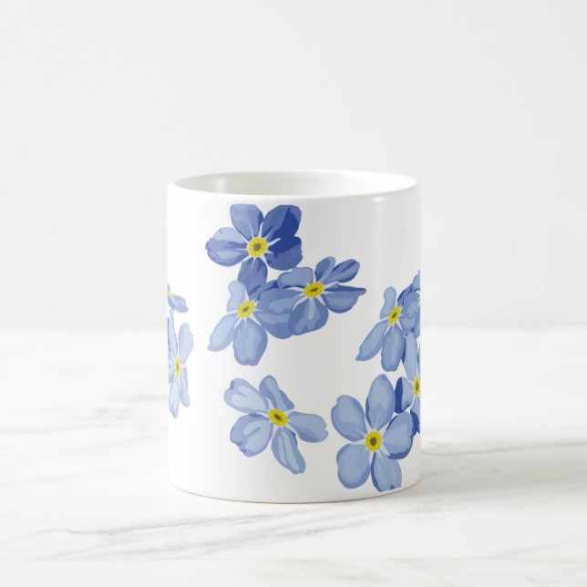 Blue Forget-Me-Not Floral Ceramic Mug (Center)