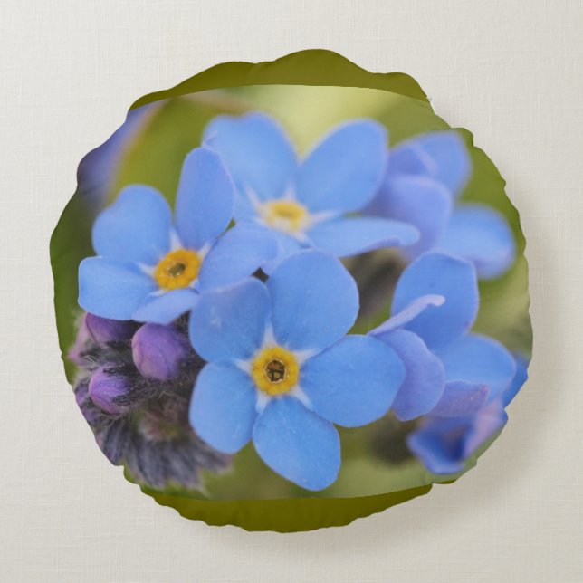 Blue Forget-Me-Not Flower Throw Pillow (Back)