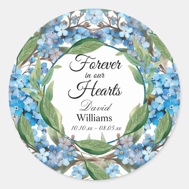 Blue Forget Me Not Flowers Funeral Classic Round Sticker (Front)