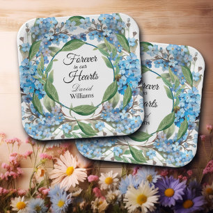 Blue Forget Me Not Flowers Funeral Paper Plate