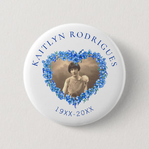 Blue forget-me-not flowers heart photo memorial 6 cm round badge