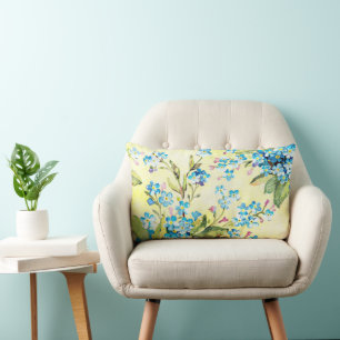 Blue Forget Me Not Flowers Watercolor Lumbar Cushion