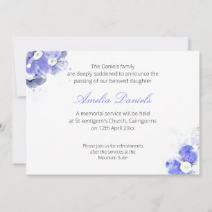Blue Forget-me-not Funeral Announcement Card