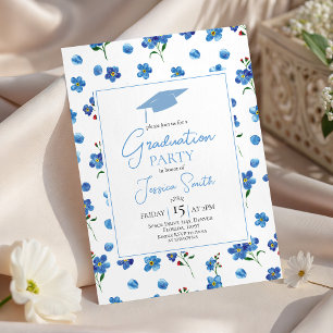 Blue Forget Me Not Graduation Party Invite