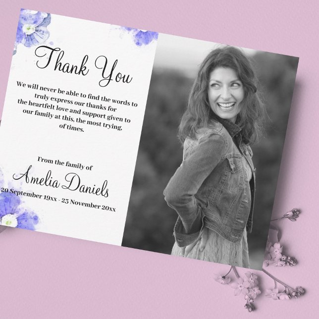Blue Forget-Me-Not In Memory Thank You Card (Beautiful Forget-me-not remembrance stationery & cards.)