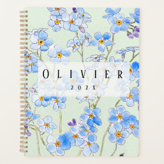 blue forget me not ink and watercolor hand painted planner