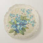Blue forget me not & lace floral vintage pillow