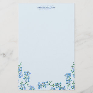 Blue Forget Me Nots Add Name Monogram Stationery