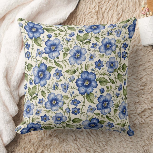 Blue Forget-Me-Nots Floral Fleece  Cushion (Blanket)