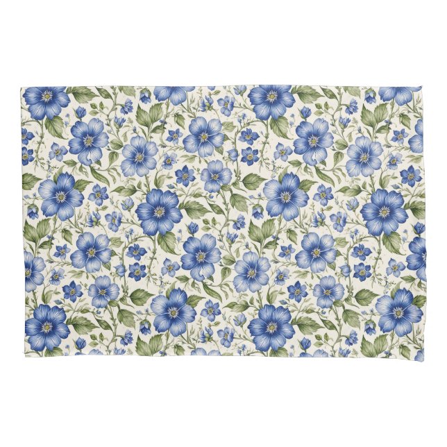 Blue Forget-Me-Nots Floral Fleece  Pillowcase (Front)