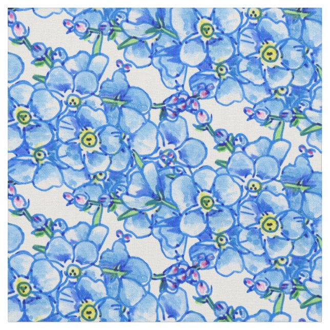 Blue forget-me-nots floral pattern fabric (Close Up)