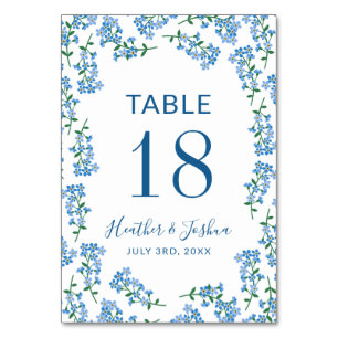 Blue Forget Me Nots - Names & Wedding Date Table Number