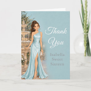 Blue Fountain Sweet Sixteen Thank You Card