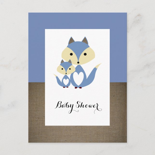 Blue Fox Burlap Baby Shower Invitation (Front)