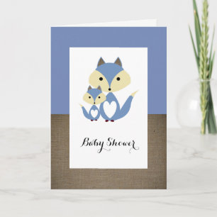 Blue Fox Burlap Baby Shower Invitation