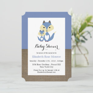 Blue Fox Burlap Baby Shower Invitation