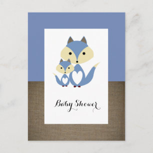 Blue Fox Burlap Baby Shower Invitation Postcard