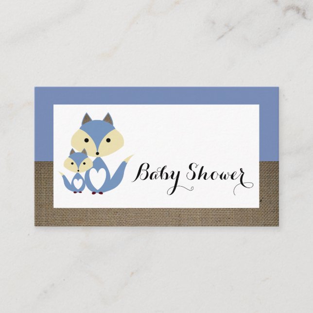 Blue Fox Burlap Baby Shower Ticket Invitation (Front)