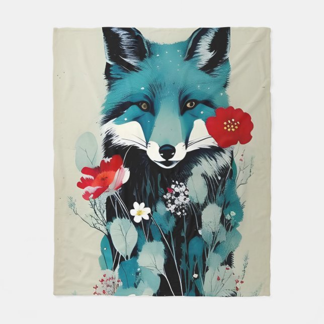 Blue Fox Fleece Blanket (Front)