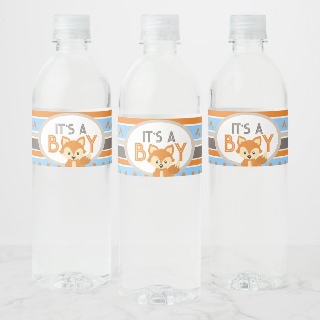 Blue Fox It's A Boy Woodland Water Bottle Labels (Bottles)
