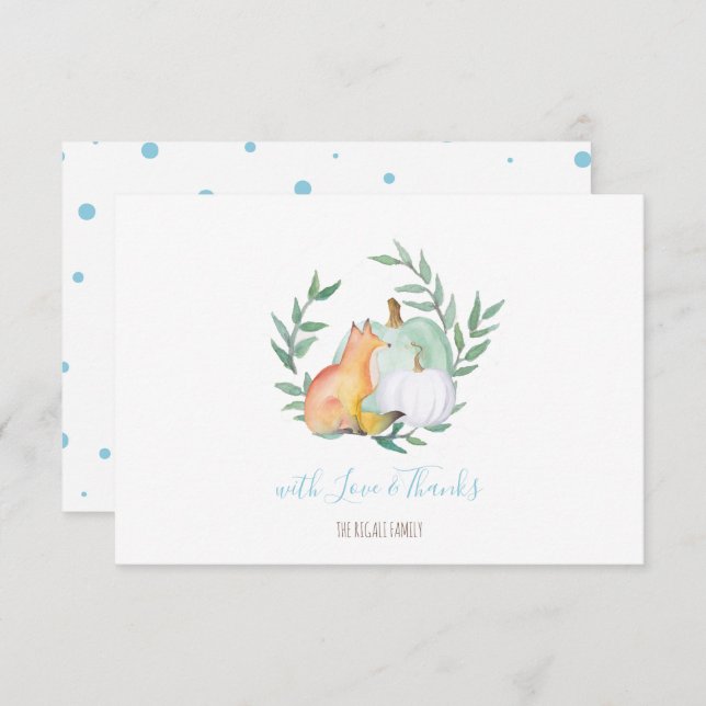Blue Fox Pumpkin Woodland Thank You Invitation (Front/Back)