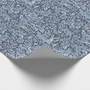 Blue Fox Rabbit Animal Forest Larger Woods Pattern Wrapping Paper