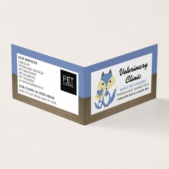 Blue Fox, Veterinarian, Veterinary Detailed Business Card (Outside)