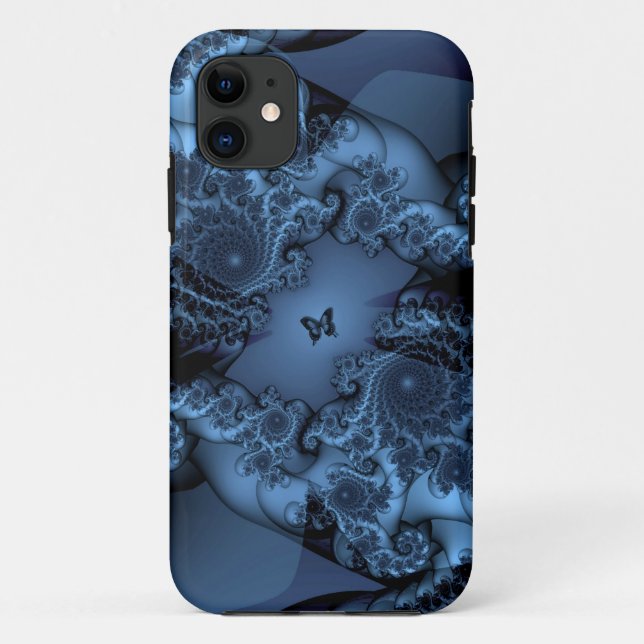 blue fractal butterfly art iphone case (Back)