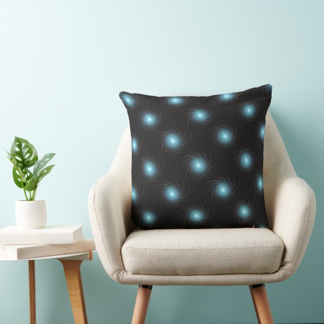 Blue Fractal Cosmic Swirl on Black Pattern Cushion (Chair)