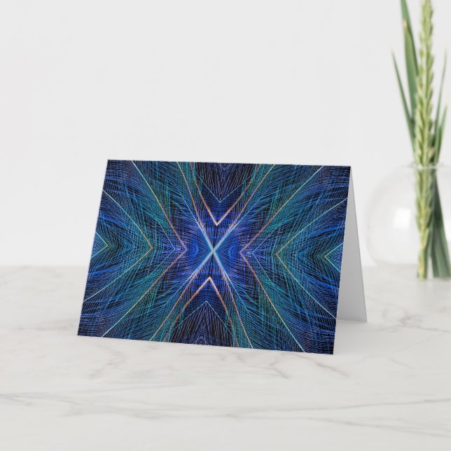Blue Fractal Feather Design Card (Front)