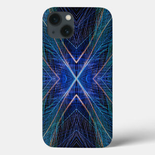 Blue Fractal Feather Design iPhone 13 Case