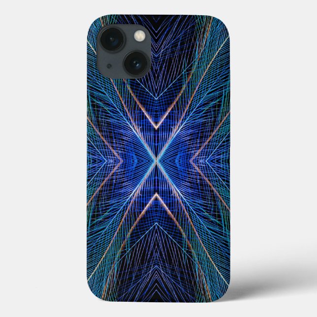 Blue Fractal Feather Design Case-Mate iPhone Case (Back)