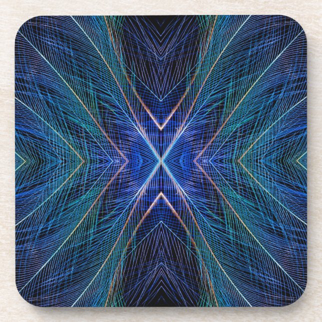 Blue Fractal Feather Design Coaster (Front)