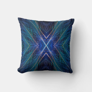 Blue Fractal Feather Design Cushion