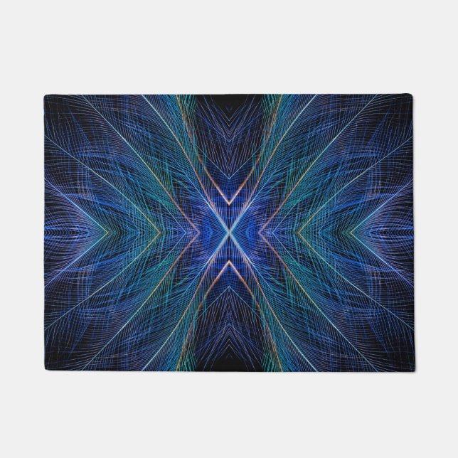 Blue Fractal Feather Design Doormat (Front)