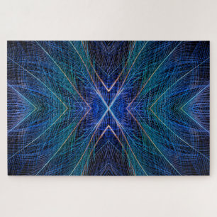 Blue Fractal Feather Design Jigsaw Puzzle