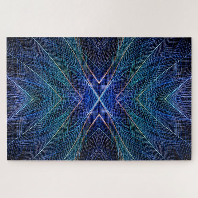 Blue Fractal Feather Design Jigsaw Puzzle (Horizontal)