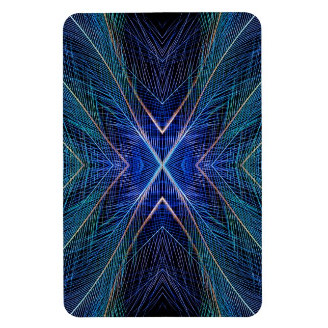 Blue Fractal Feather Design Magnet (Vertical)