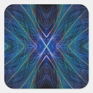 Blue Fractal Feather Design Square Sticker
