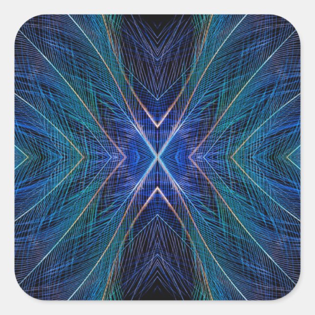 Blue Fractal Feather Design Square Sticker (Front)