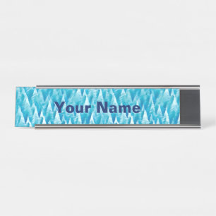 Blue Fractal Forest Desk Name Plate