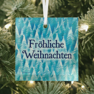 Blue Fractal Forest - Fröhliche Weihnachten Glass Tree Decoration