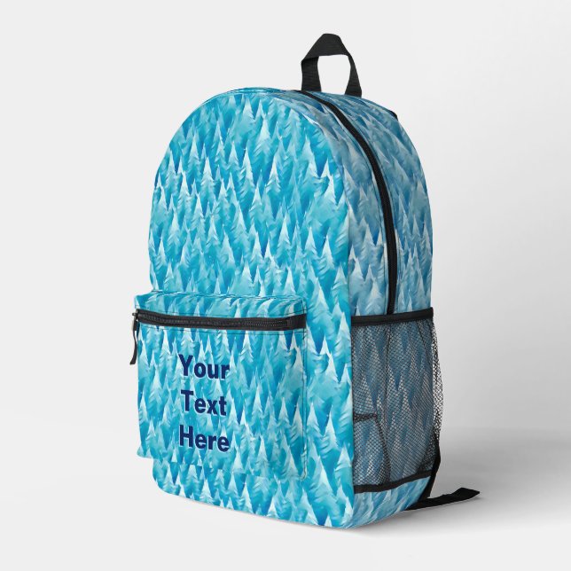 Blue Fractal Forest Printed Backpack (Back Corner Right)