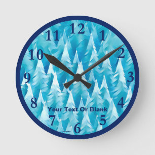 Blue Fractal Forest Round Clock