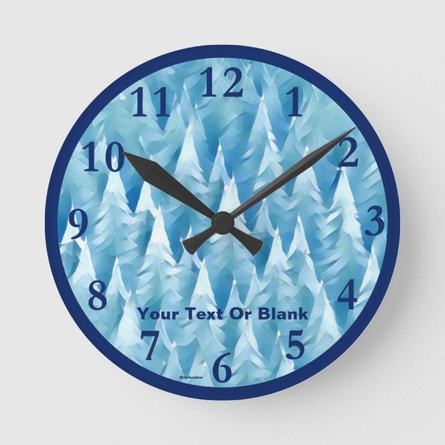 Blue Fractal Forest Round Clock (Front)