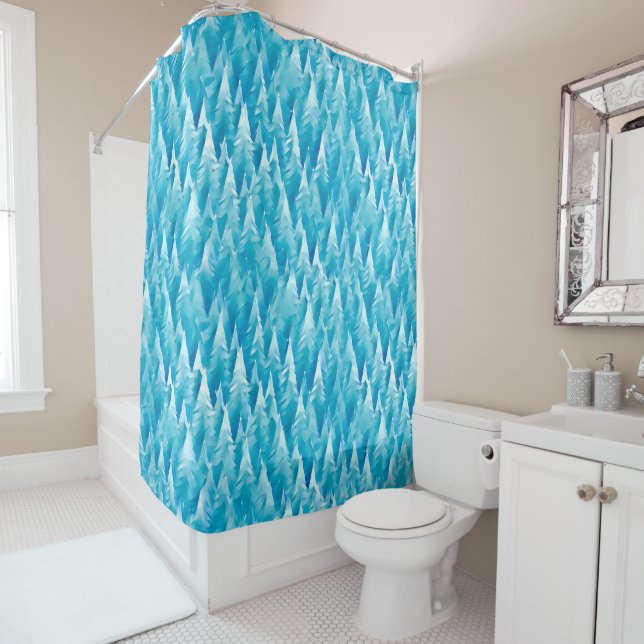Blue Fractal Forest Shower Curtain (In Situ)