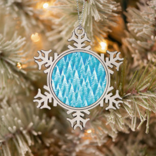 Blue Fractal Forest Snowflake Pewter Christmas Ornament