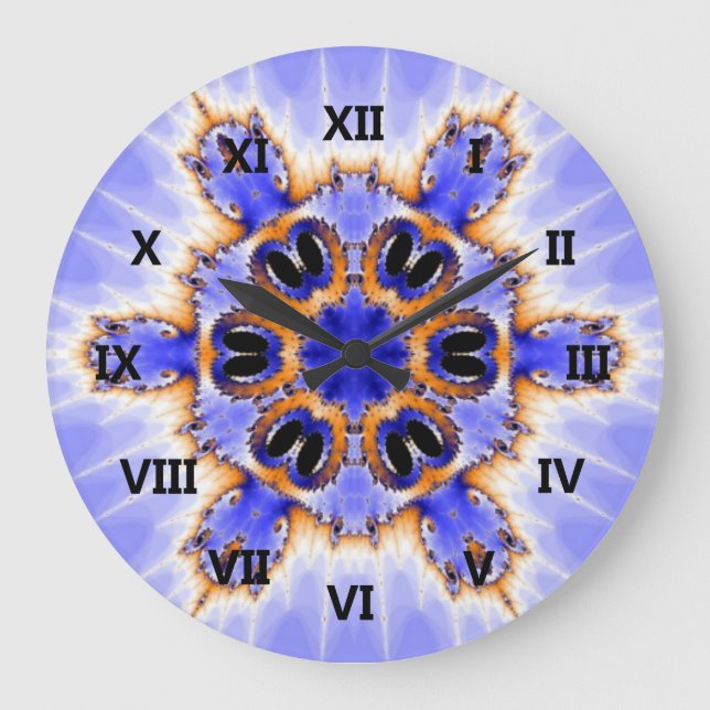 Blue Fractal Kaleidoscope Large Clock (Front)