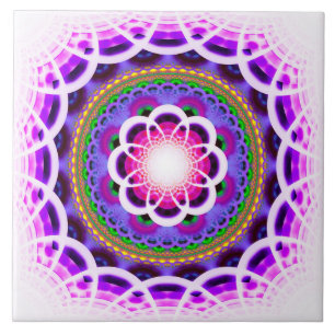 Blue fractal mosaic pattern ceramic tile