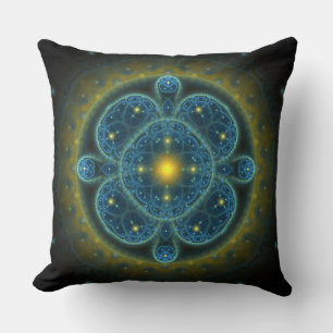 Blue fractal ornate pattern mandala cushion